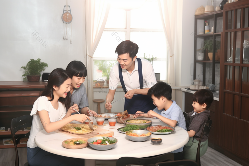 中式家庭亲子餐桌文化下厨,高清,摄影图,摄影图片,图片大全,摄影图免费下载